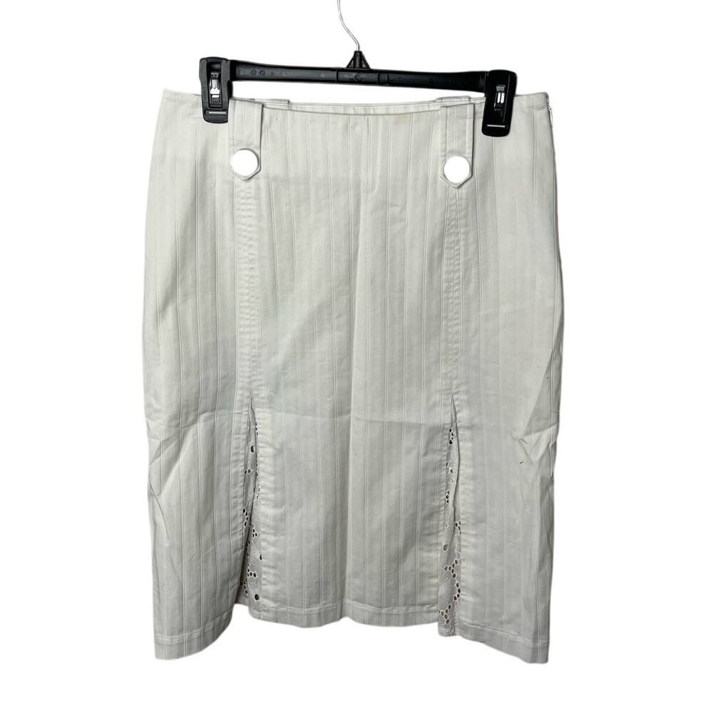 J.Peterman White Eyelet Button Trim Knee Length Skirt Size 6